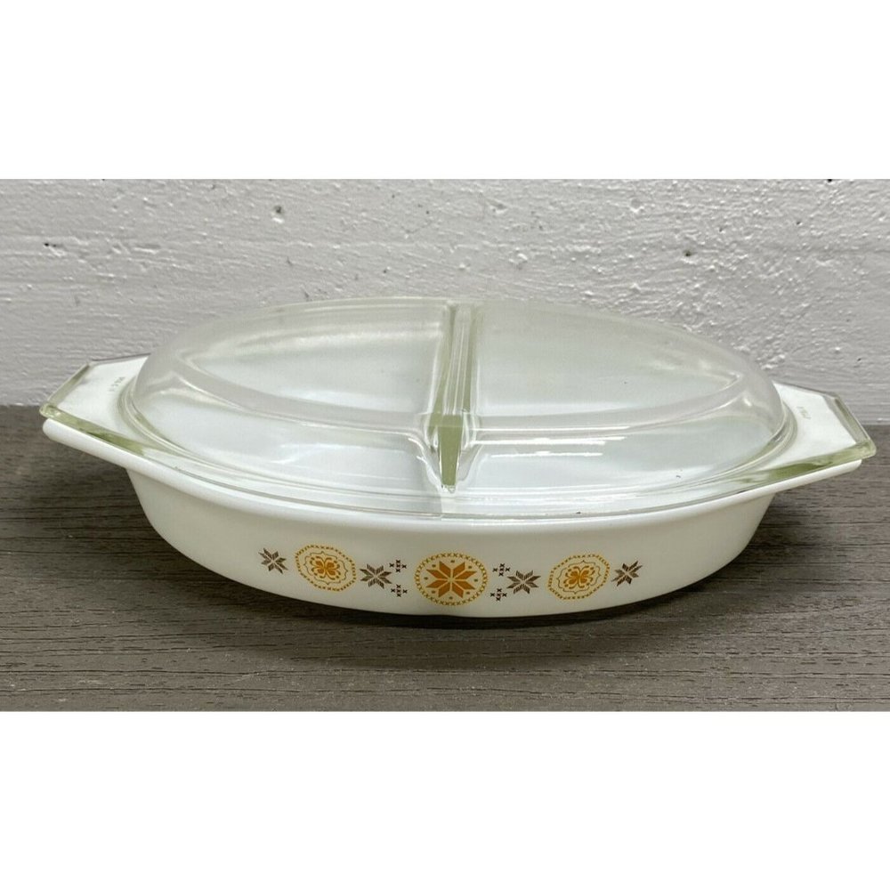 Vintage Pyrex Town and Country Divided Casserole Dish and Lid Serving Dish